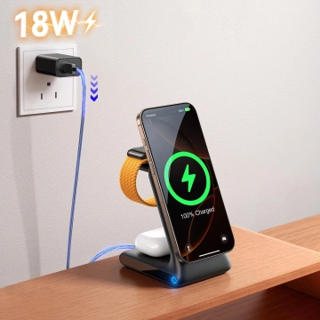 Bezdrôtová nabíjačka Joyroom 15W 3v1 s MagSafe - čierna