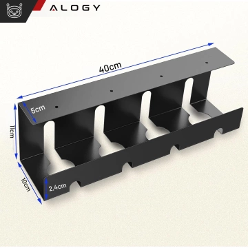 Cable organizer under the table top, cable shelf, strip, wires, table top, desk, aluminum holder, Alogy 40cm Black