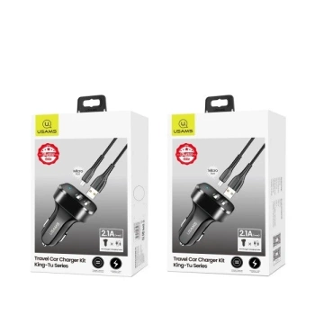 USAMS Ładowarka samochodowa 2xUSB C13 2,1A microUSB czarny/black NTU35MC13TZ