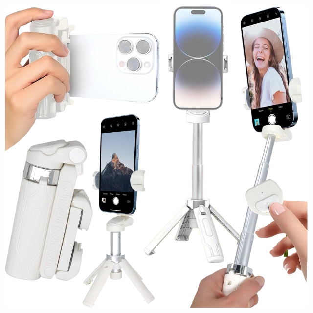 Selfie Stick Mini Tripod stabilny kompaktowy lekki Kijek do Selfie i Statyw Rozkładany 360° z Pilotem Bluetooth 10m, Stojak do Zdjęć i Nagrywania, Alogy FlexiShot™ Biały