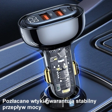 USAMS Nabíjačka do auta 2xUSB 1xUSB-C 80W rýchle nabíjanie modrá/modrá CC159CC02 (US-CC159)