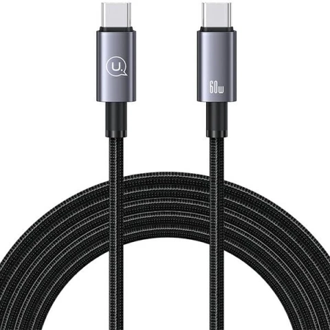 Кабель USAMS US-SJ664 USB-C - USB-C 2 м, 60 Вт, нейлонове обплетення, чорний