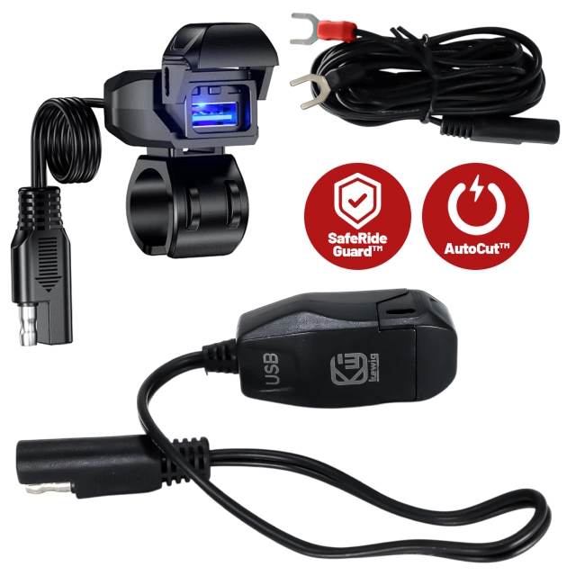 Ładowarka Motocyklowa Kewig USB-A 18W, Szybkie Ładowanie QC, Wodoodporna IP65 z Wyłącznikiem i Podświetleniem LED, Montaż na Kierownicy, do Telefonu, Kamerki, Interkomu – Czarna