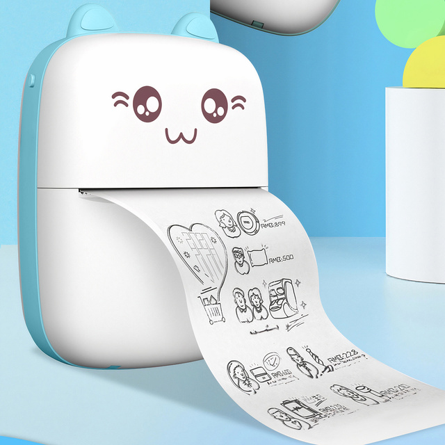 Termálna tlačiareň Drukuś so 6 rolkami termopapiera pre deti Modrá