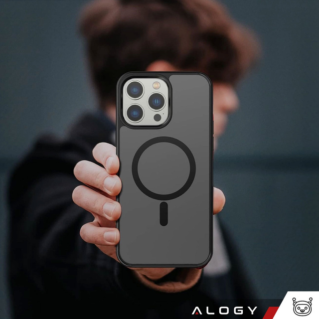 Hülle für iPhone 14 Pro Mag Safe Matt Case Cover matt Alogy Ring gepanzerte Handyhülle Schwarz