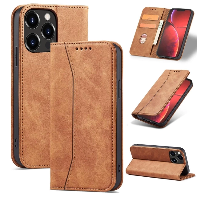 Magnet Fancy Case case for iPhone 13 Pro Max cover wallet for cards stand brown