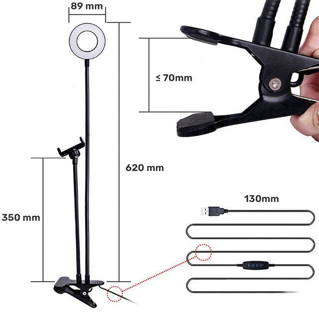 Photographic Alogy LED Selfie Ring Light Phone Holder Black