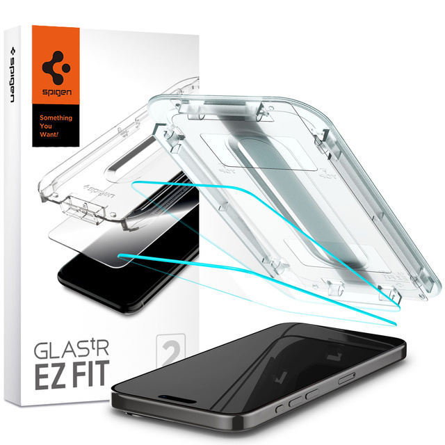 2x Tempered glass for iPhone 15 Pro Spigen Glas.TR "EZ FIT" Clear