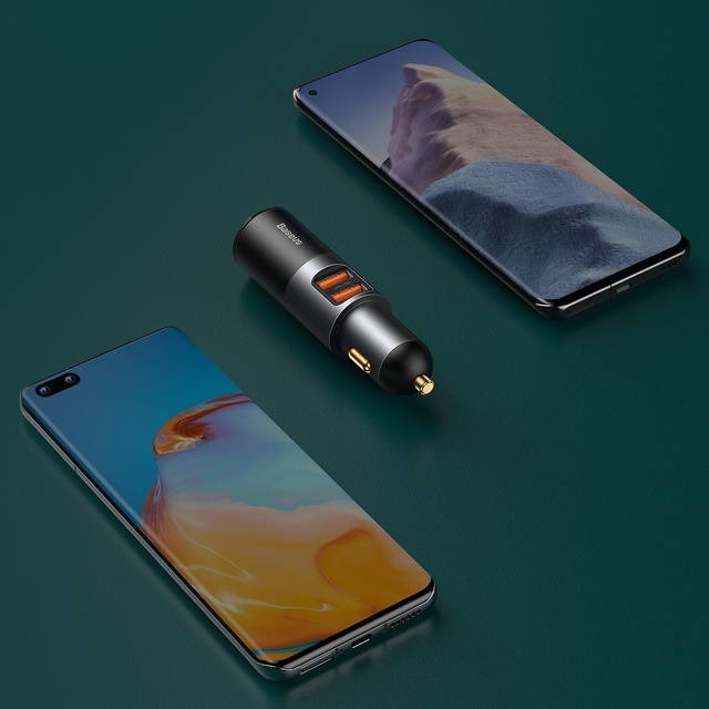 Автомобільний зарядний пристрій Baseus Share Together Fast з гніздом прикурювача, 2x USB, 120 Вт (сірий)