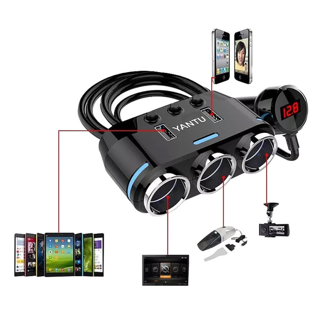 Розгалужувач розгалужувач автомобільний адаптер для гнізда прикурювача 2x USB Charger 12V 24V 3.1A Black