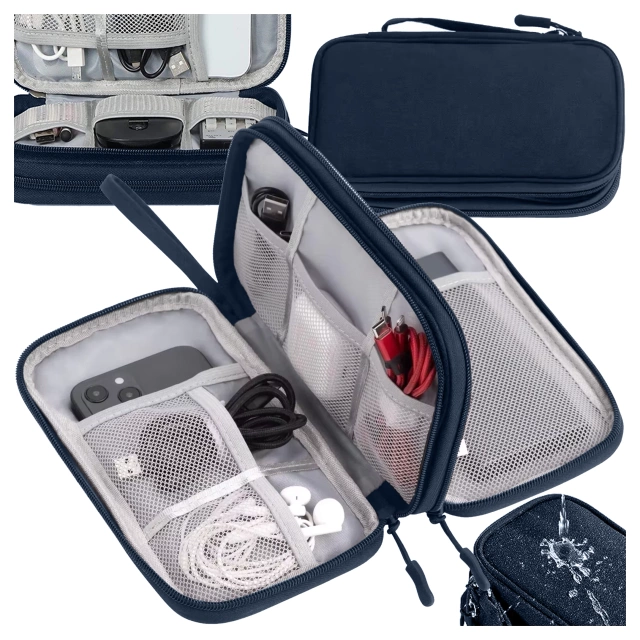 Puzdro na cestovné príslušenstvo, organizér na káble, nabíjačky, telefón a powerbanku, multifunkčné a kompaktné 21 x 12,5 x 5 cm, Alogy TravelPack™ – námornícka modrá