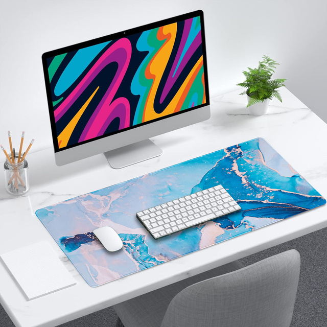 Desk pad for mouse keyboard Anti-slip gaming protective mat XXL 90x40 Alogy Marble blue