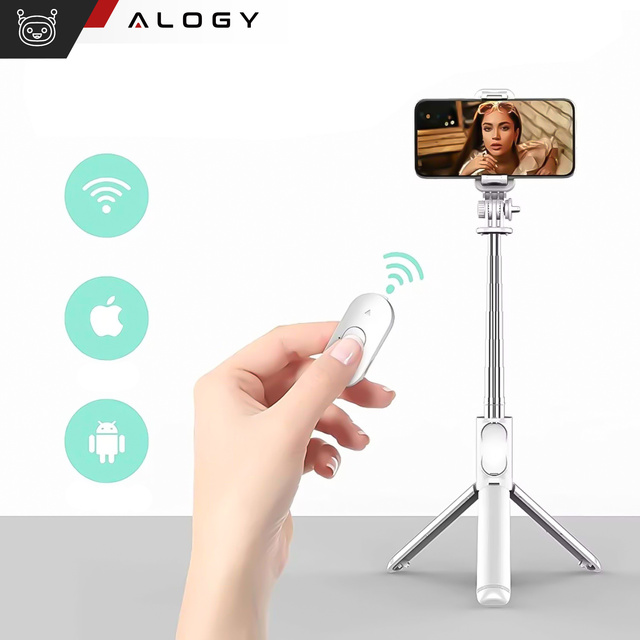 Selfie Stick Tripod Alogy Q01 Stativ Bluetooth držák telefonu na dálkové ovládání pro focení bílý