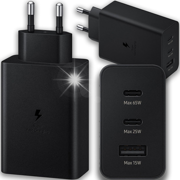 Rýchla 65W nástenná nabíjačka 2x USB-C typ C PD USB-A USB Alogy 3 porty silná čierna