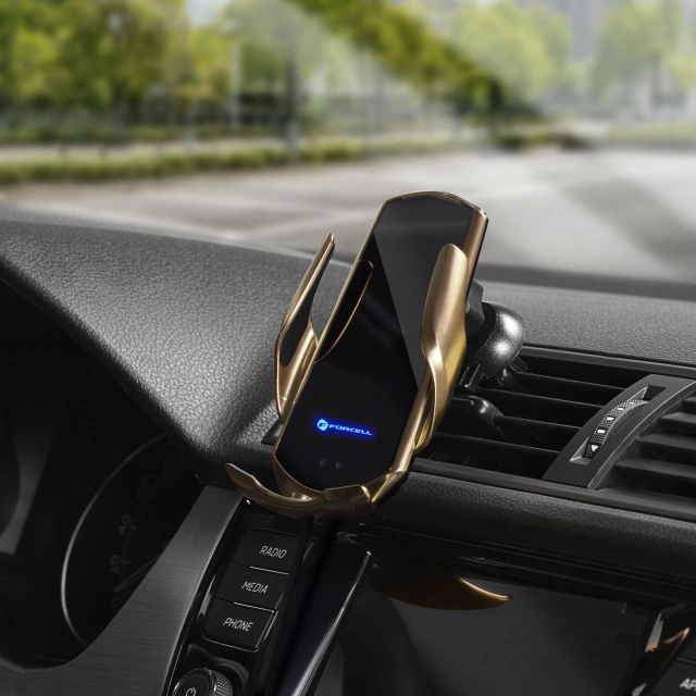 Nabíjačka do auta FORCELL F-GRIP HS1 Qi Indukcia 15W Zlatá