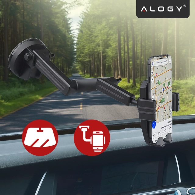 Car Phone Holder 7.2" for Truck Bus Lorry Excavator Car Long 43cm for Windshield Cockpit Alogy Black