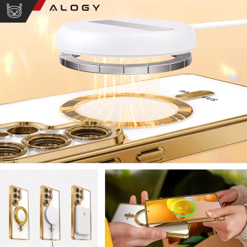 MagSafe-Hülle für Apple iPhone 16 Pro Max Alogy Glamour Luxus-Ringgehäuse Gold-Transparent