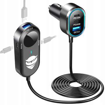 Rozbočovač nabíjačky do auta 100W silný 6xUSB pre telefón notebook tablet so 6 portami C79ACC USB-C čierny