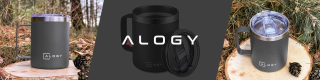 Kubek termiczny 420ml z uchwytem pokrywką na kawę herbatę stalowy zimne i ciepłe napoje Alogy Szary