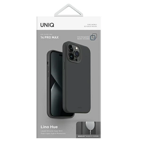 UNIQ pouzdro Lino Hue pro iPhone 14 Pro Max 6,7" Magclick Charging šedá/uhlově šedá