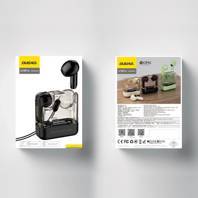 TWS Dudao U18Pro Bluetooth 5.3 Ohrhörer – Transparent, LED, Schwarz