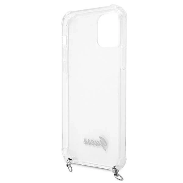 Guess GUHCP12MKC4GSSI iPhone 12/12 Pro 6,1" priehľadné pevné puzdro 4G strieborná retiazka