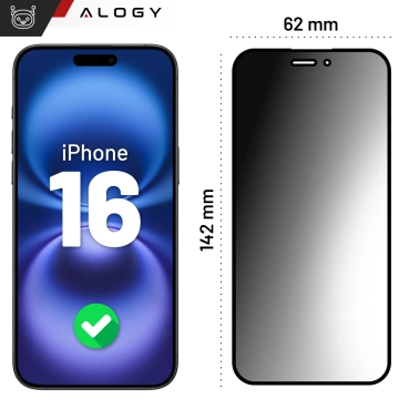 Tempered glass privacy for Apple iPhone 16 matte screen protector Alogy Privacy Glass