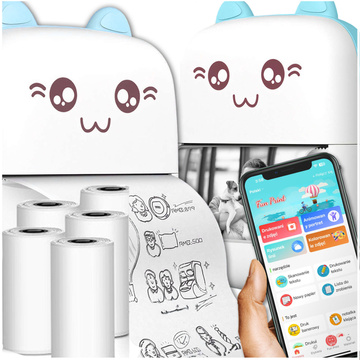 Drukuś Thermal Printer with 6 Rolls of Thermal Paper for Kids Blue