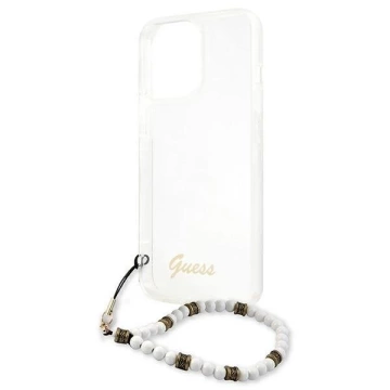 Guess GUHCP13LKPSWH iPhone 13 Pro / 13 6,1" průhledné pevné pouzdro White Pearl