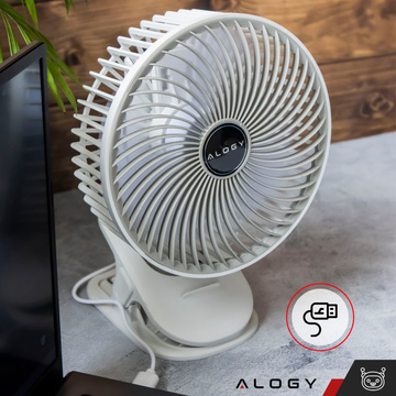 Stolní ventilátor stojící ventilátor malé oběhové čerpadlo s klipem bezdrátové ruční 500mAh USB-C Alogy White