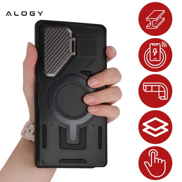Samsung Galaxy S25 Ultra Case for MagSafe Reinforced Armored Lens Protection with Stand Function Protective Phone Case Alogy HeavyDuty Mag™️Black
