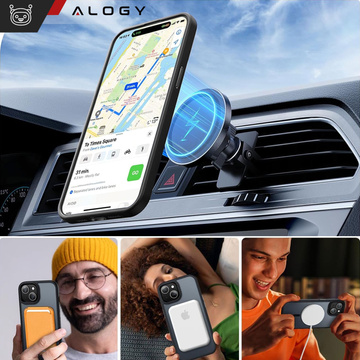 Pouzdro pro iPhone 15 Plus MagSafe Matt Case Cover Matte Alogy Ring Armored Phone Case Black Glass