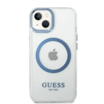 Eti na telefon Guess GUHMP14MHTRMB до Apple iPhone 14 Plus 6,7" niebieski/синій жорсткий чохол Metal Outline Magsafe