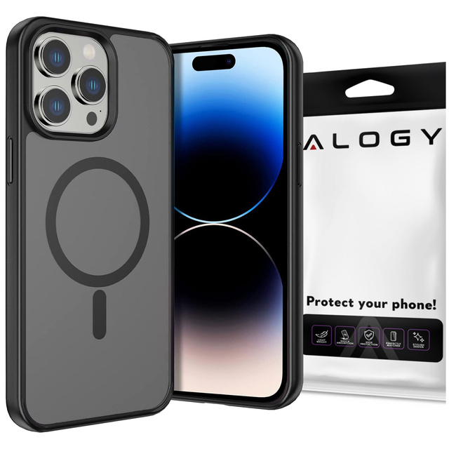 Чохол для iPhone 14 Pro Mag Safe Matt Case Cover Matte Alogy Ring Armored Phone Case Black Glass