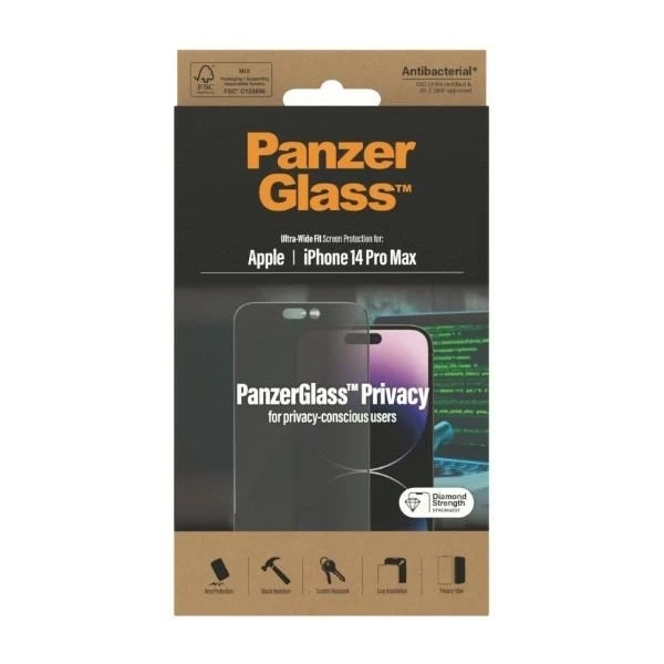 "Szkło PanzerGlass Ultra-Wide Fit pre iPhone 14 Pro Max 6,7" Antibakteriálna ochrana obrazovky P2774"