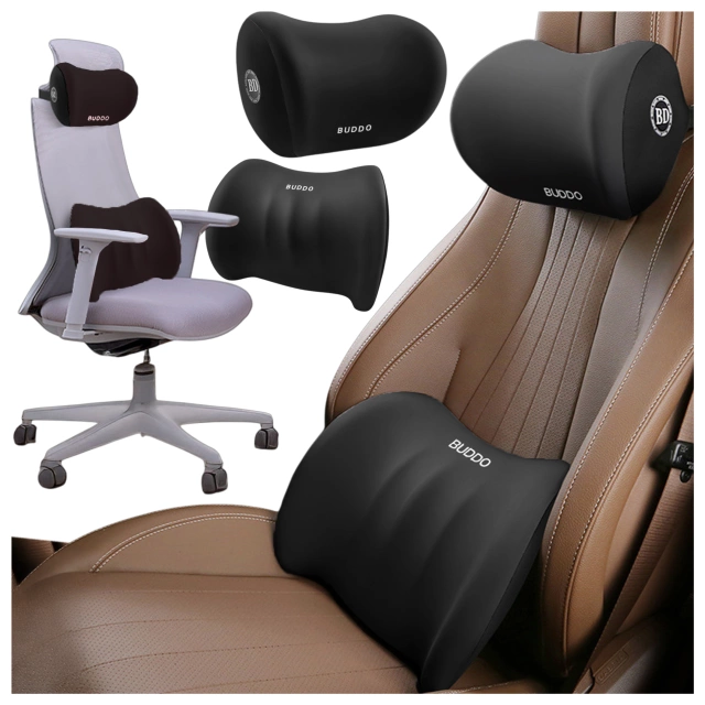 2x Alogy Autokissen Rücken Lendenwirbelsäule Nackenstütze Memory Foam Schwarz