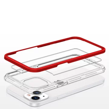 Průhledné pouzdro 3v1 pro iPhone 13 Frame Cover Gel Red