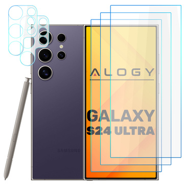 Загартоване скло для Samsung Galaxy S24 Ultra 3x протектор екрану 2x об’єктив камери Lens Pro 9H Alogy Glass Set