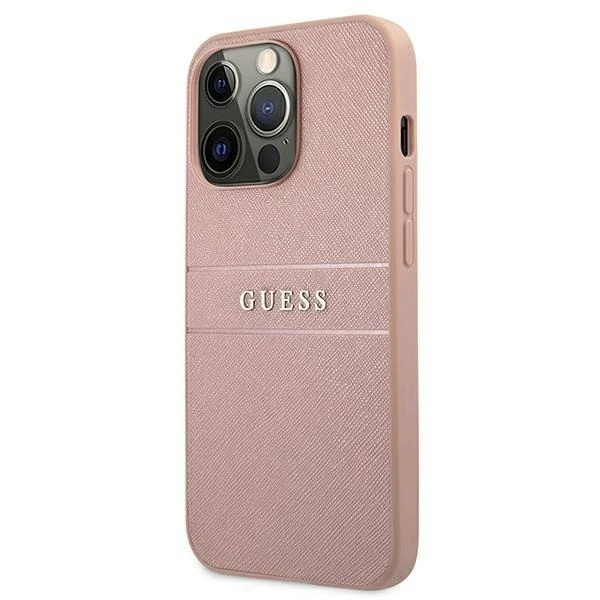 Guess GUHCP13XPSASBPI iPhone 13 Pro Max 6,7" ružovo-ružové pevné puzdro Saffiano Stripe
