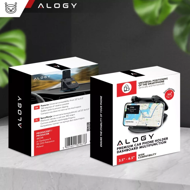 Car GPS Phone Holder Cockpit Car Dashboard Cars Rotatable 360 Degrees for 6.5" Alogy Phone Black