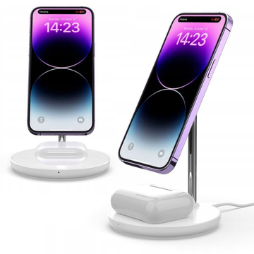 Magnetická bezdrátová nabíječka MagSafe 2v1 QI 15W 2v1 pro Apple iPhone AirPods bílá