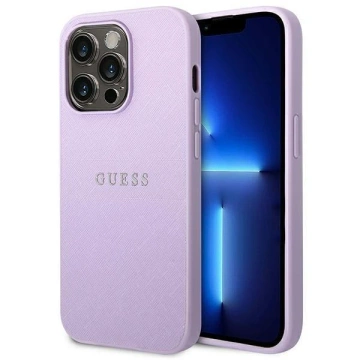Guess GUHCP14LPSASBPU Hülle für Apple iPhone 14 Pro 6,1" Lila/Lila Saffiano Strap