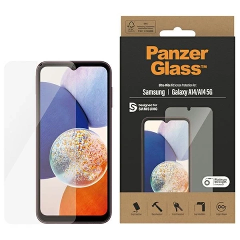 Gehärtetes Glas für Samsung Galaxy A14 PanzerGlass Ultra-Wide Fit EasyAligner