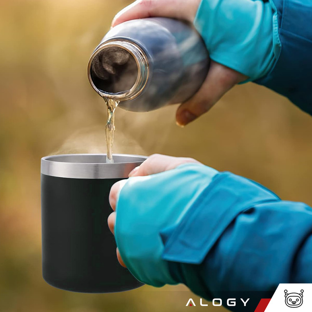 Termální hrnky sada 2 hrnků Termální hrnek 420ml s víčkem na kávu čaj ocel Alogy Black