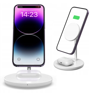 Магнітний бездротовий зарядний пристрій 2в1 QI 15 Вт 2в1 MagSafe для Apple iPhone AirPods білий