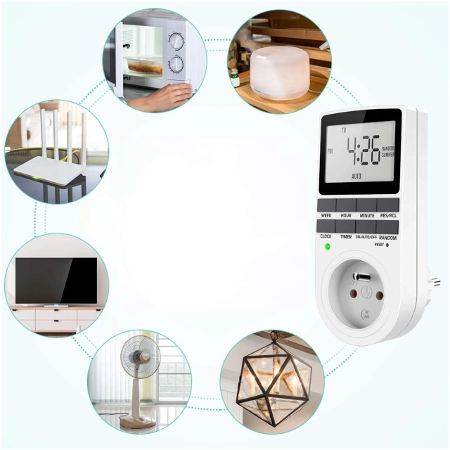 Timer on/off switch Energy saving LCD timer for EU socket white