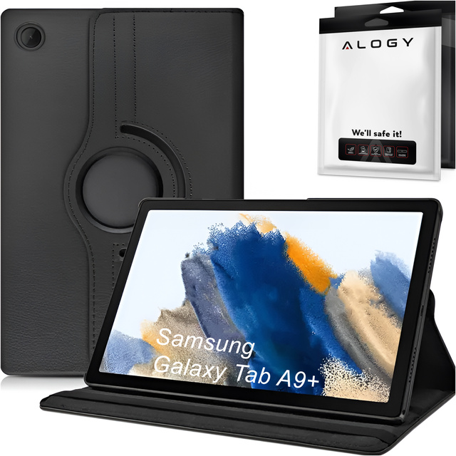 Etui do Samsung Galaxy Tab A9+ Plus 2023 11" (X210/X215/X216) obrotowe pokrowiec obudowa z klapką na tablet Case Alogy Czarne + Szkło