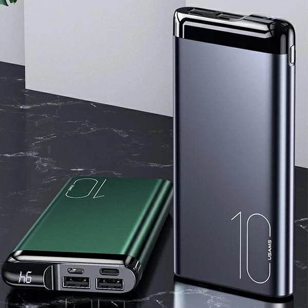 USAMS Powerbank PB55 10000mAh 2xUSB LED displej šedý/šedý 10KCD14801 (US-CD148) hliník