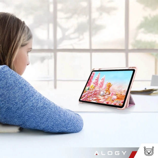 Hybrid-Hülle mit Stifthalter für Apple iPad Air 11" (2024, 2025) / Air 10,9" (2020, 2022) / Pro 11 (2018) – Alogy Hybrid Book Cover Case Marmorrosa