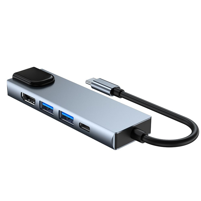 Hub adaptér USB V3-HUB 5w1 USB-C sivý